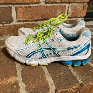 Asics White and Blue Sneakers with Neon Accents